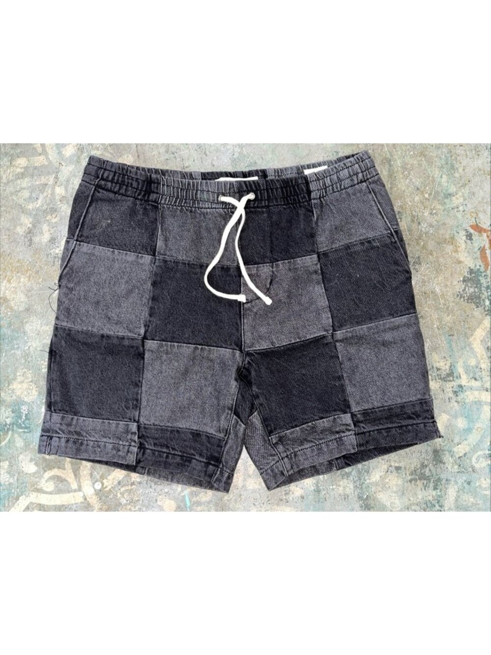 PacSun Volley Shorts Mens Black Denim Stretch Drawstring Pockets Pull On Sz M